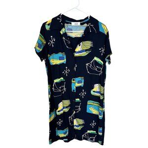 Vtg Womens Mini Dress Sailing Boats Full Button Short Sleeve Agb Byer California